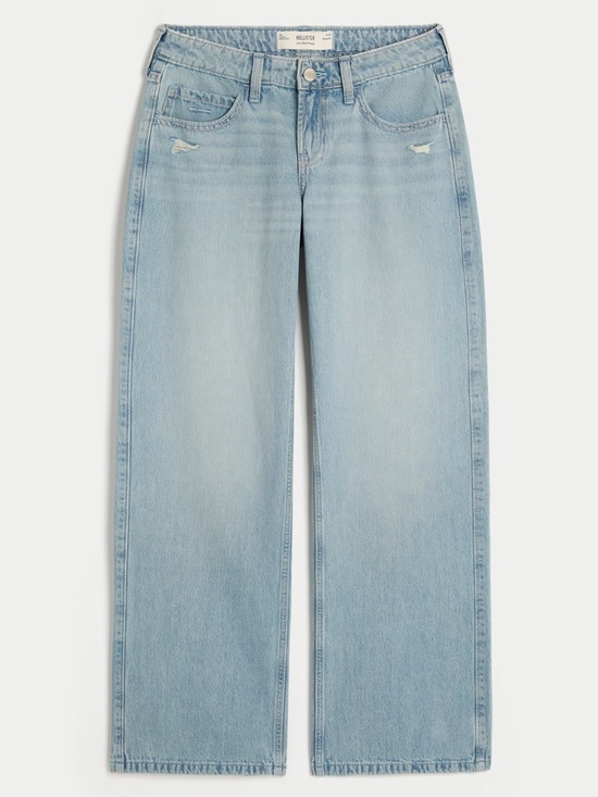 Denim - Hollister Low Rise Baggy Wide Leg Jeans Light Wash Denim
